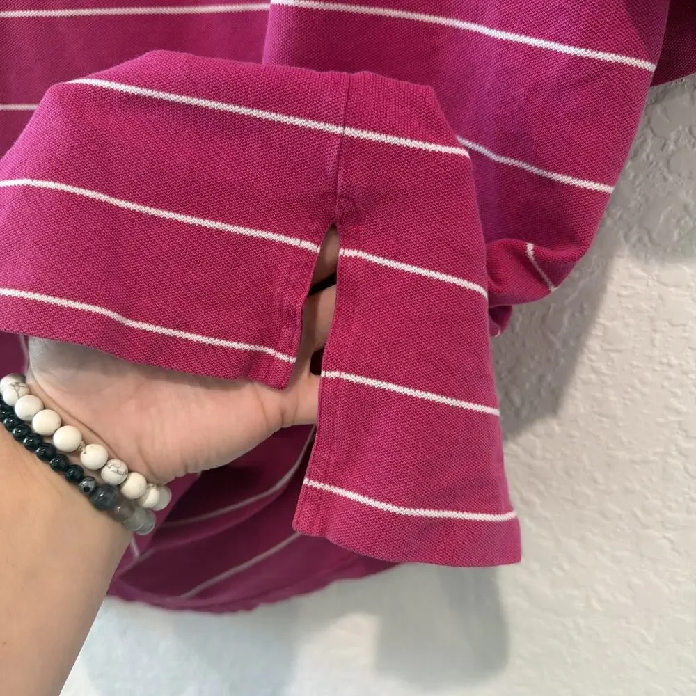 Vintage Polo Golf Ralph Lauren Embroidered Dark Pink White Striped Pima Cotton